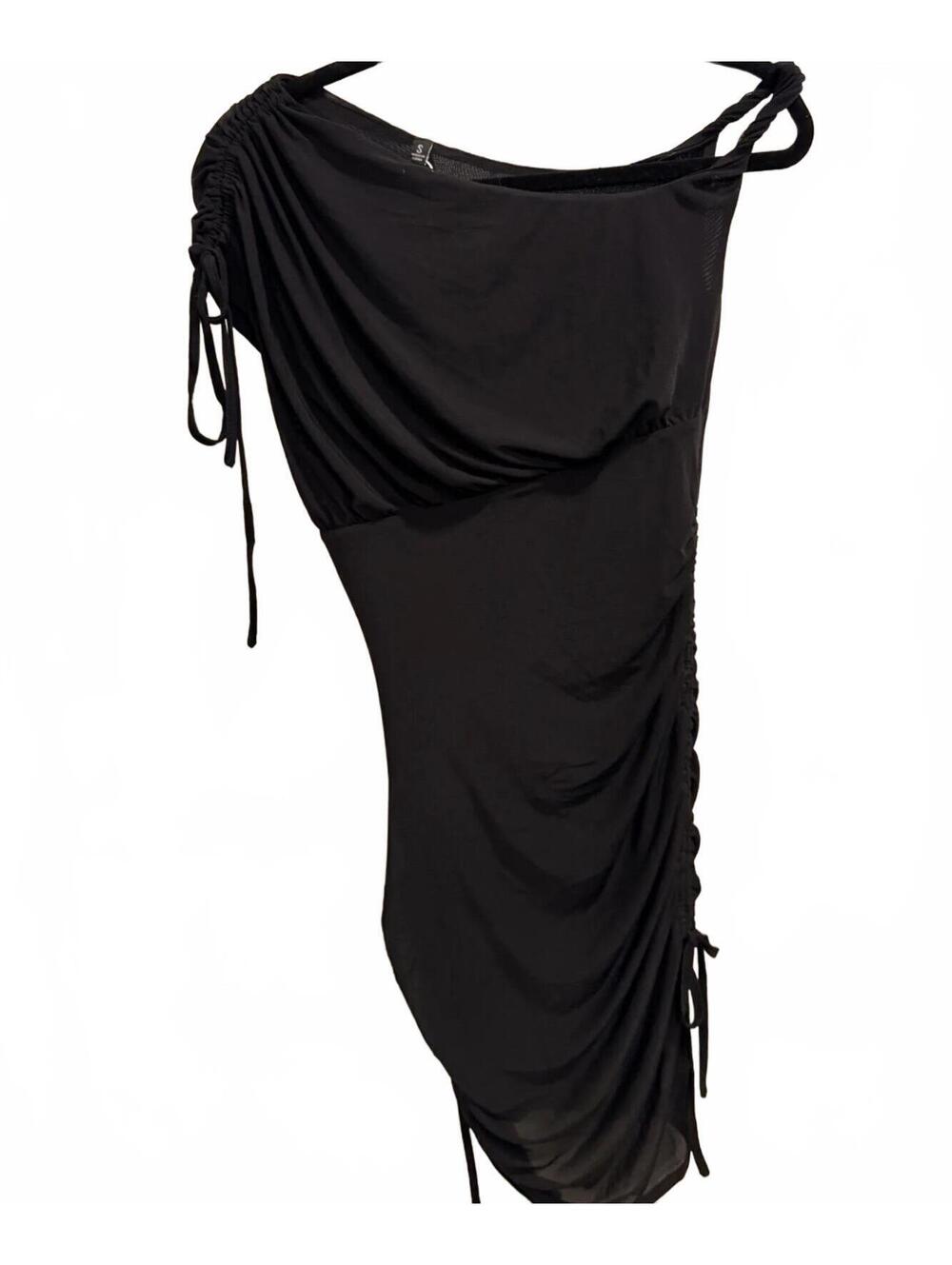 DOLLSKILL Asymmetrical Ruched One-Shoulder Black Dress – Size Small